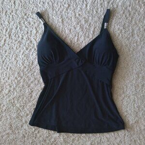 Vintage Y2K Fashion Exit Black Drapey Tank Top with Silver Cuff Rhinestone